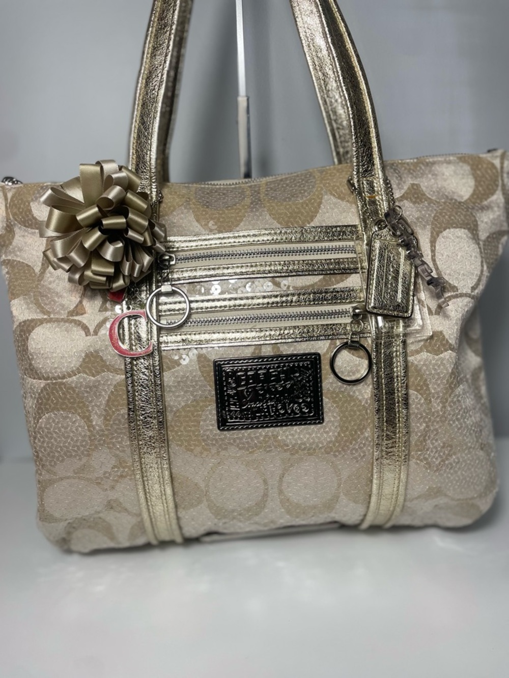 Coach Poppy Limited Edition Gold Sequin Glam Tote-RARE
